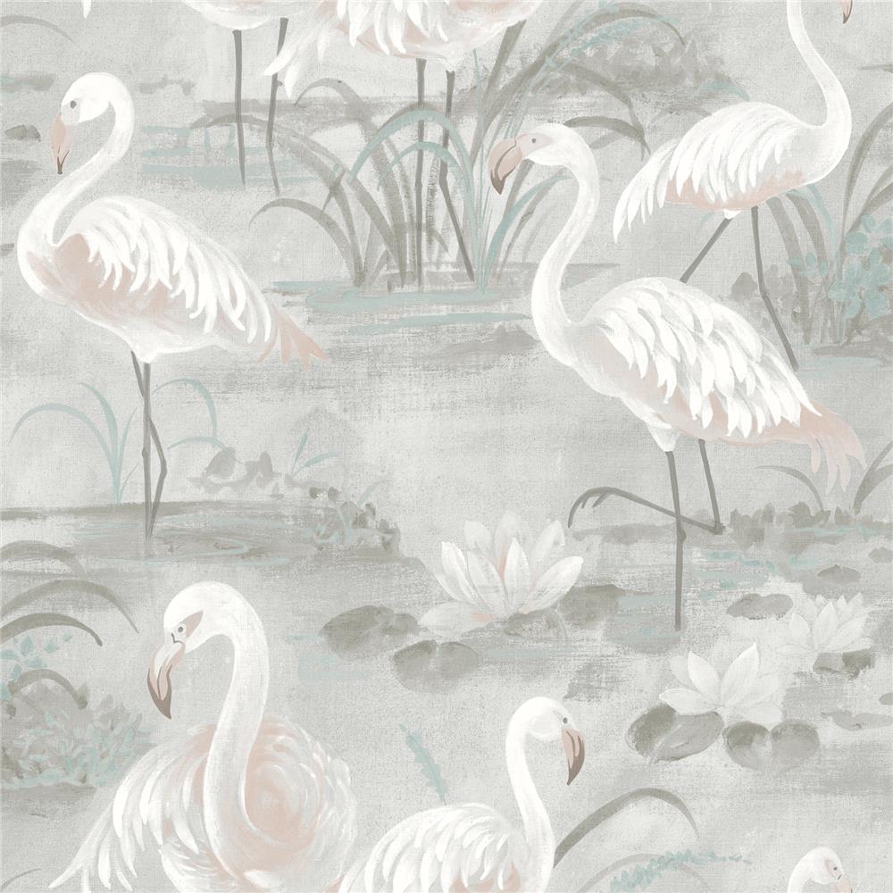Chesapeake by Brewster 3120-13603 Sanibel Everglades Grey Flamingos Wallpaper