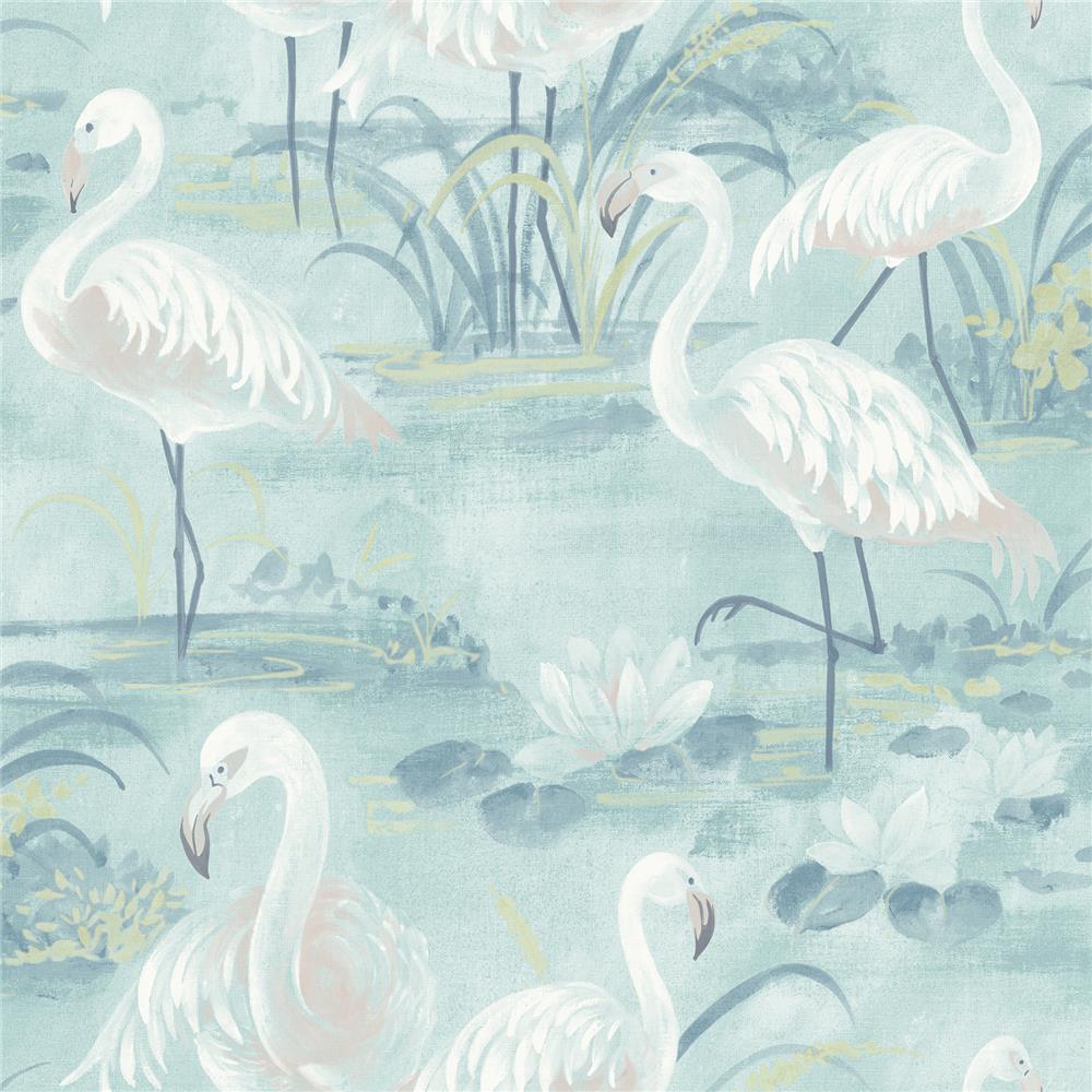 Chesapeake by Brewster 3120-13604 Sanibel Everglades Aqua Flamingos Wallpaper