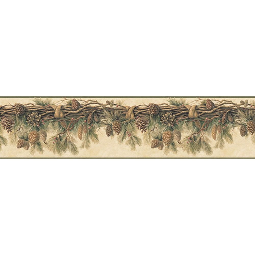 Chesapeake by Brewster 3123-01391 Coulter Olive Pinecone Forest Border