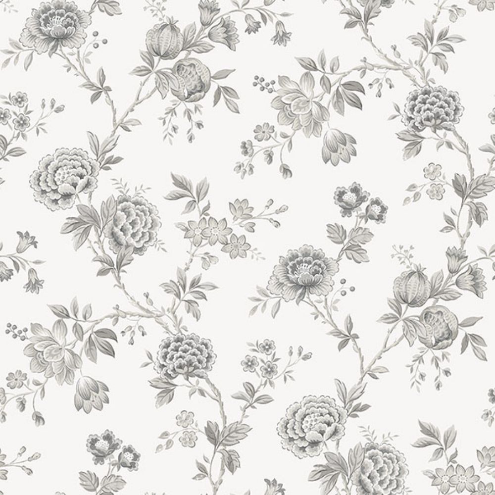 Chesapeake by Brewster 3123-02216 Chrysanthemum Grey Jacobean Wallpaper