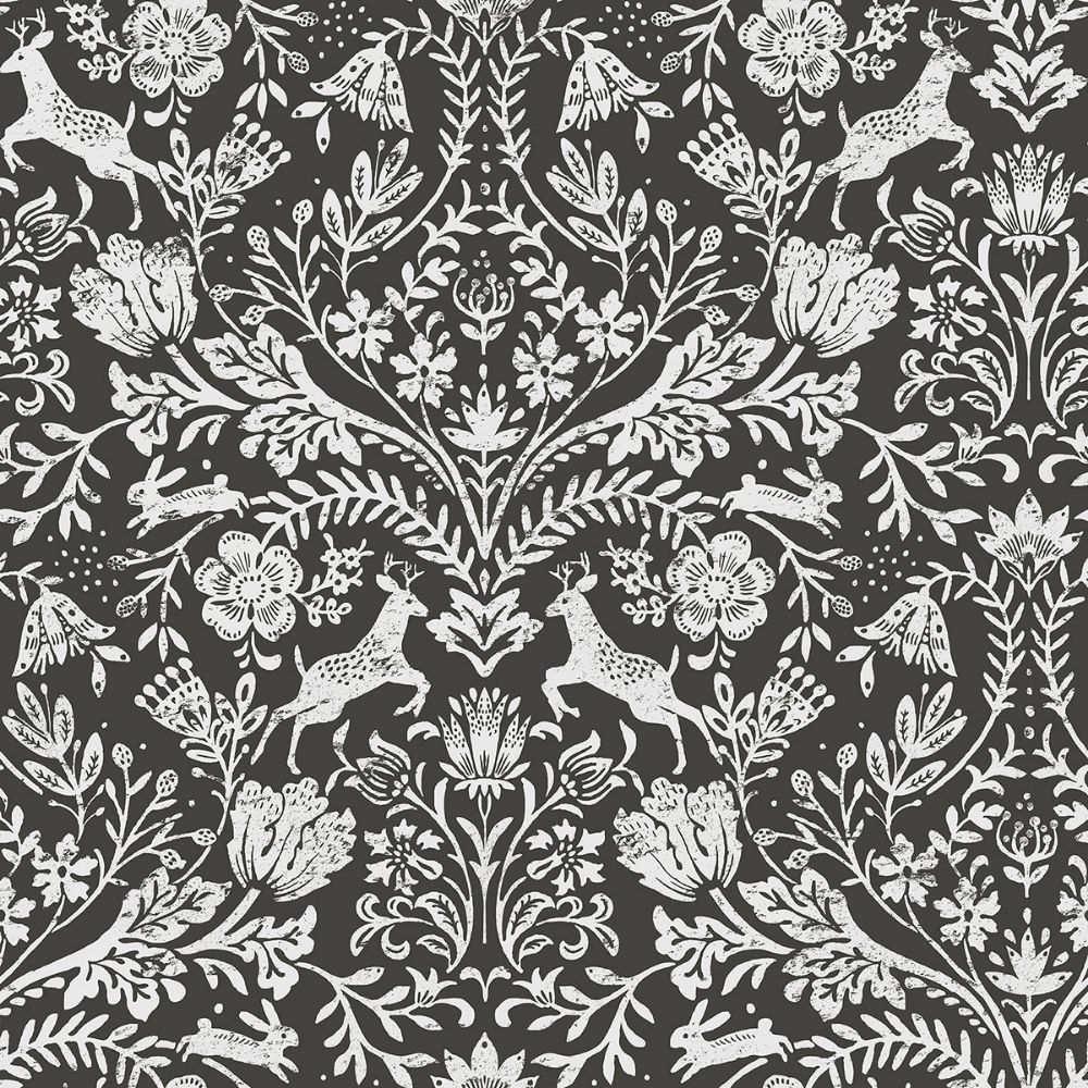 Chesapeake by Brewster 3124-13885 Forest Dance Charcoal Damask Wallpaper
