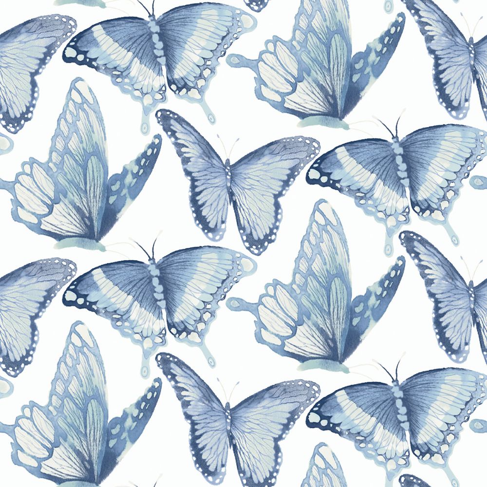 Chesapeake by Brewster 3124-13932 Janetta Blue Butterfly Wallpaper