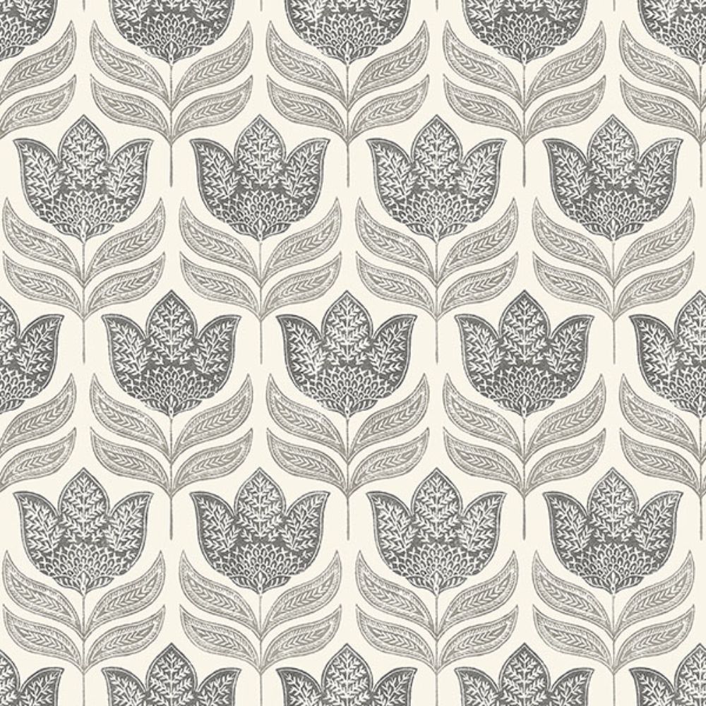 Chesapeake by Brewster 3125-72343 Cathal Charcoal Tulip Block Print Wallpaper