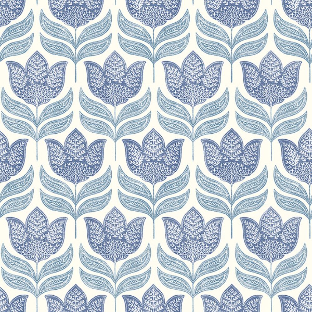 Chesapeake by Brewster 3125-72345 Cathal Blue Tulip Block Print Wallpaper