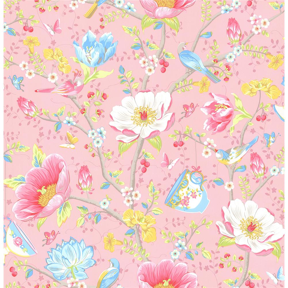 Eijffinger by Brewster 341001 Pip III Leizu Pink Chinese Garden Wallpaper in Pink