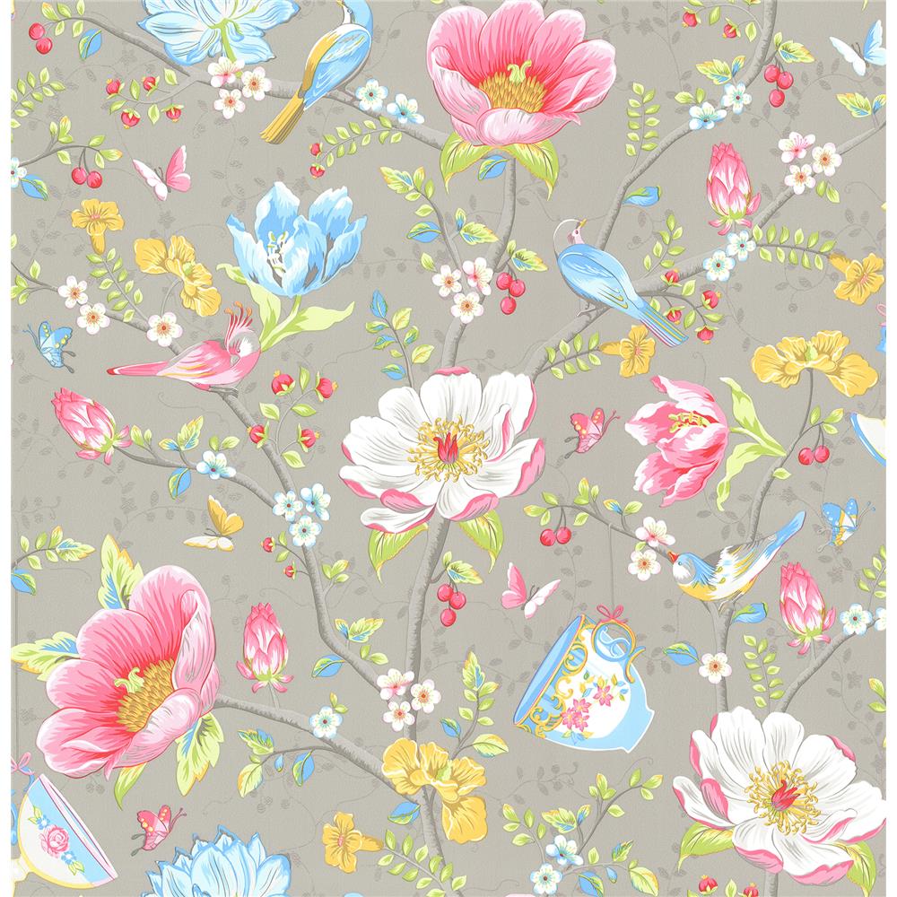 Eijffinger by Brewster 341004 Pip III Leizu Gray Chinese Garden Wallpaper in Gray