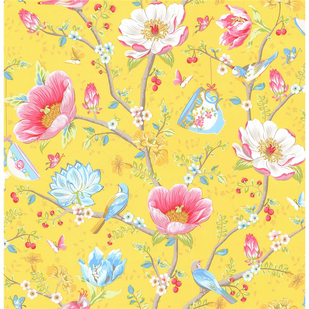 Eijffinger by Brewster 341006 Pip III Leizu Yellow Chinese Garden Wallpaper in Yellow