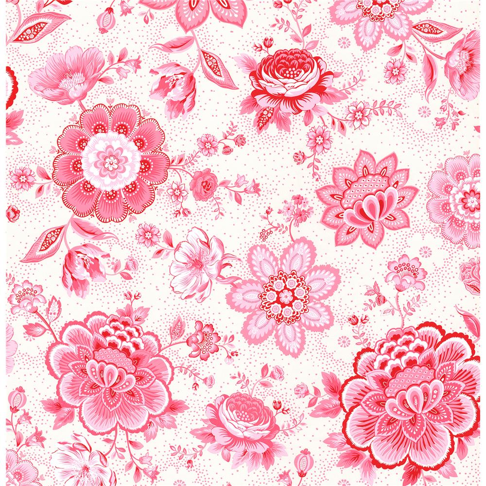 Eijffinger by Brewster 341010 Pip III Kali Pink Folklore Chintz Wallpaper in Pink