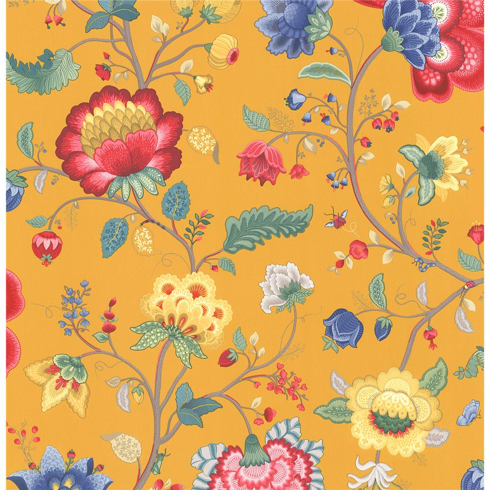 Eijffinger by Brewster 341037 Pip III Epona Yellow Floral Fantasy Wallpaper in Yellow