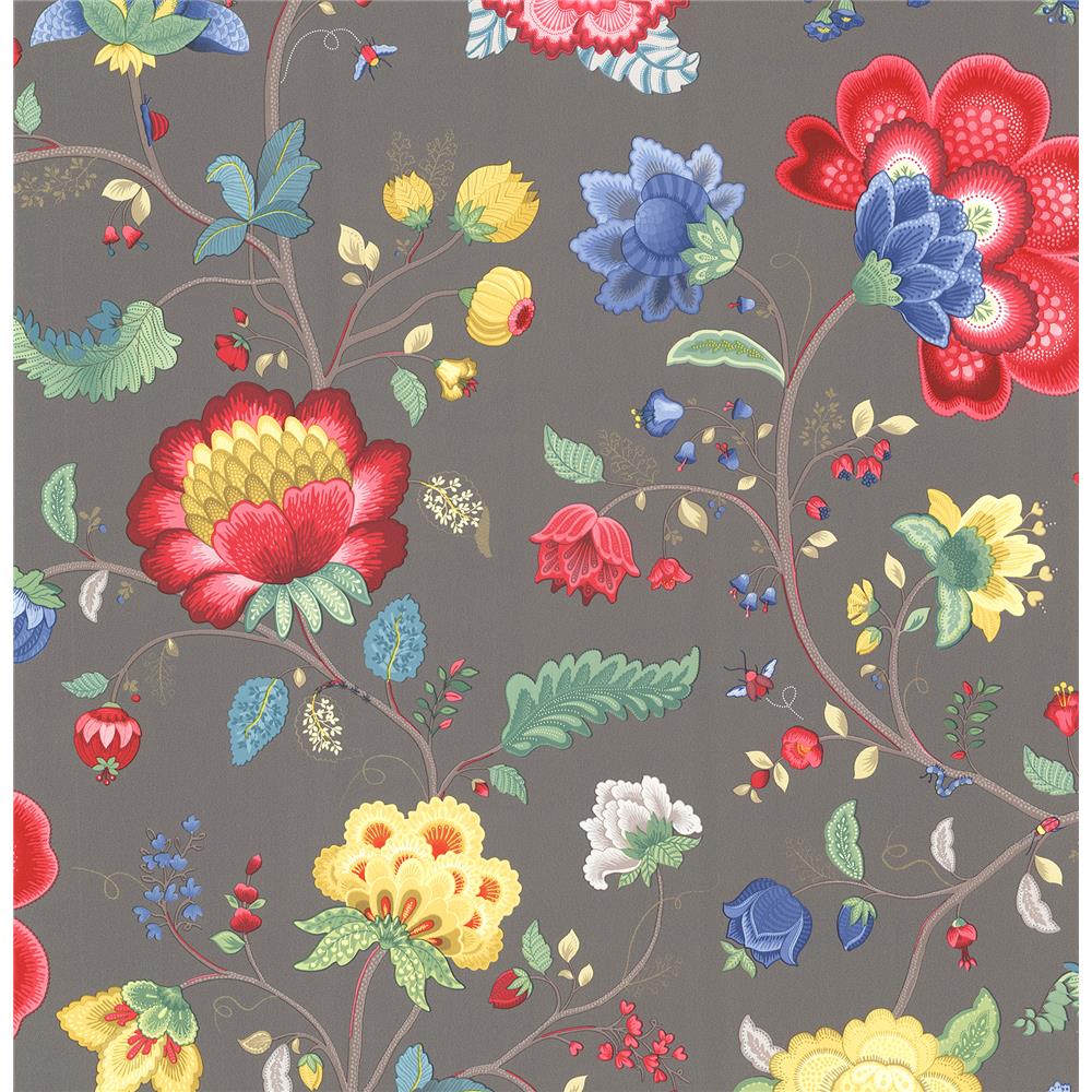 Eijffinger by Brewster 341038 Pip III Epona Charcoal Floral Fantasy Wallpaper in Charcoal