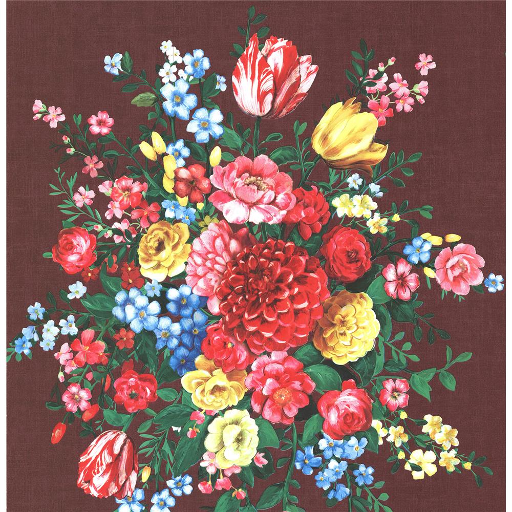 Eijffinger by Brewster 341043 Pip III Ayaanle Burgundy Dutch Painters Floral Wallpaper in Burgundy