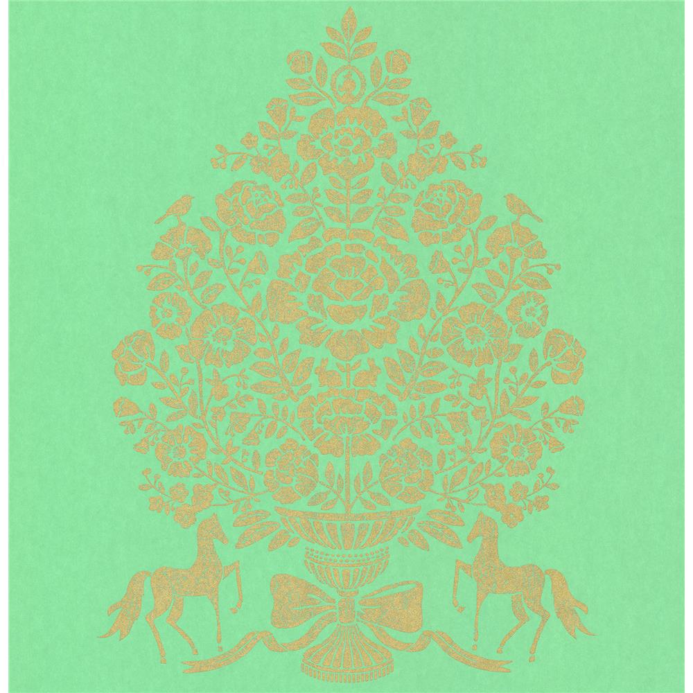 Eijffinger by Brewster 341055 Pip III Till Turquoise President Damask Wallpaper in Turquoise