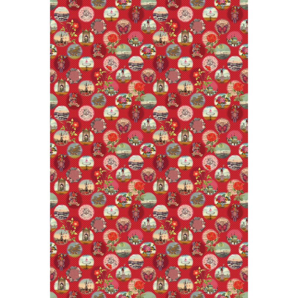 Eijffinger by Brewster 341096 Pip III Red Remember Brighton Mural Wallpaper in Multicolored Color