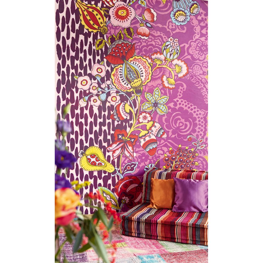 Eijffinger by Brewster 341584 Raval Tiger Orchid Floral Patchwork Wall Mural in Orchid