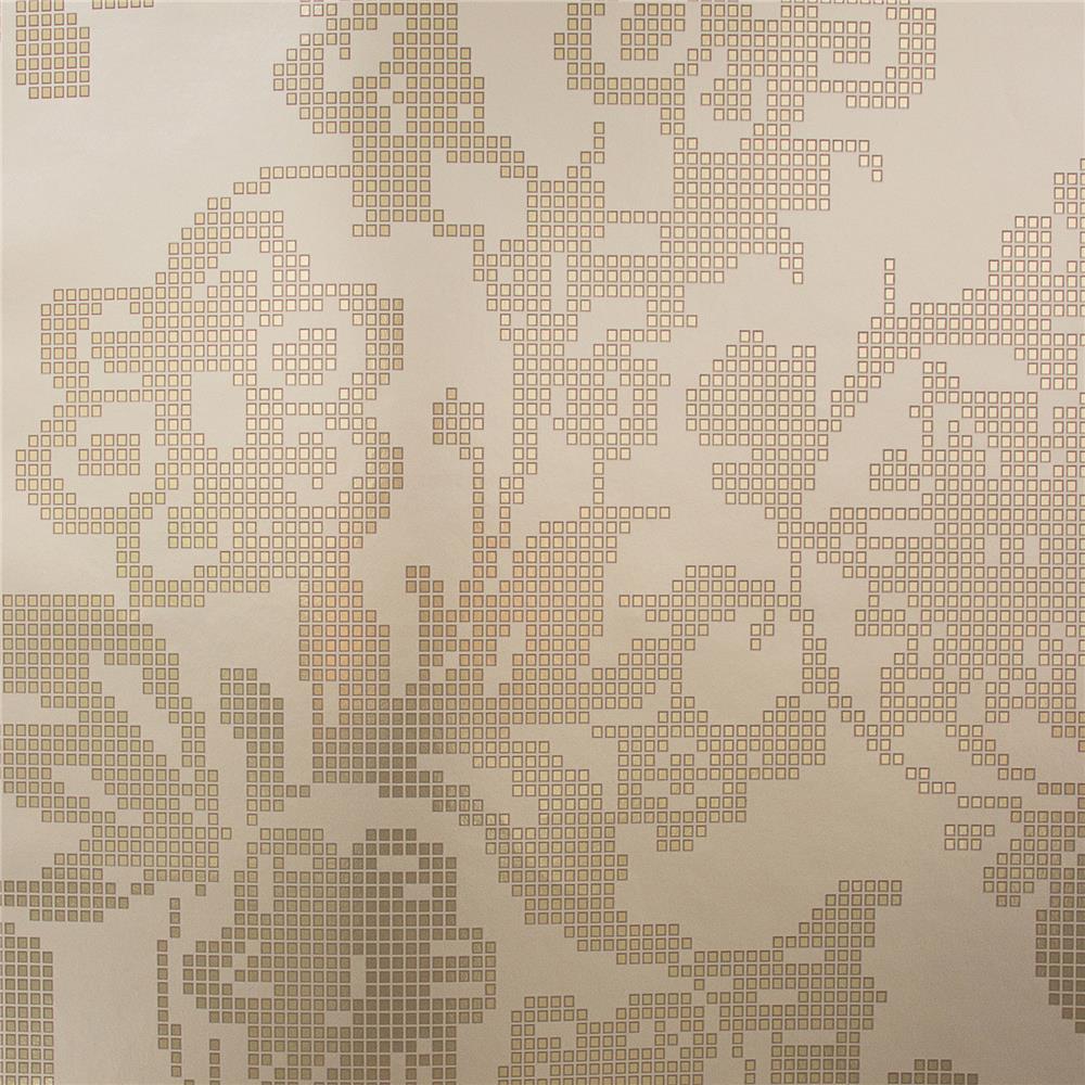 Eijffinger by Brewster 341741 Yasmin Sadira Brass Pixelated Modern Floral Wallpaper in Brass