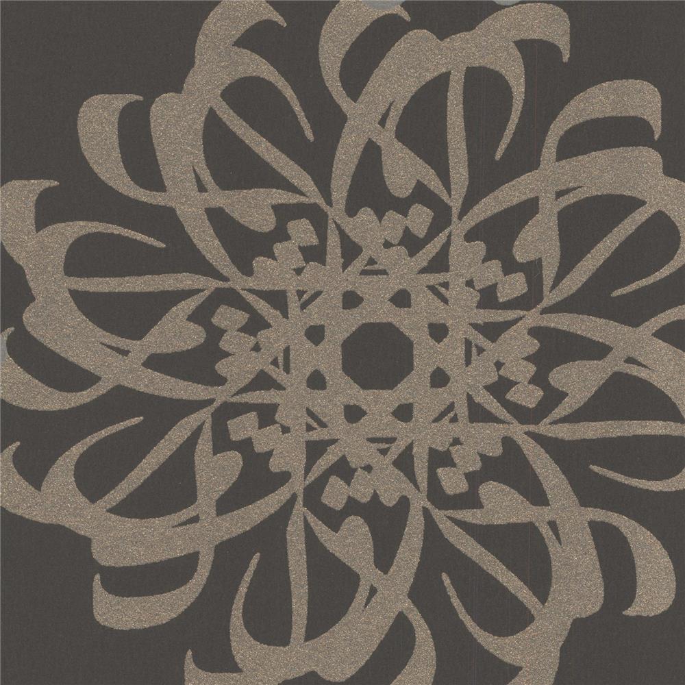 Eijffinger by Brewster 341782 Yasmin Hazar Afsan Espresso Modern Medallion Wallpaper in Espresso