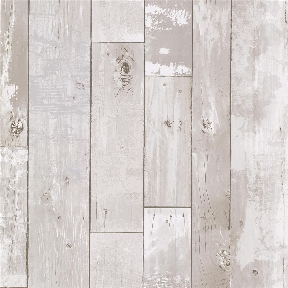 Brewster 347-20131 Kitchen & Bath Resource III Heim White Distressed Wood Panel Wallpaper in White