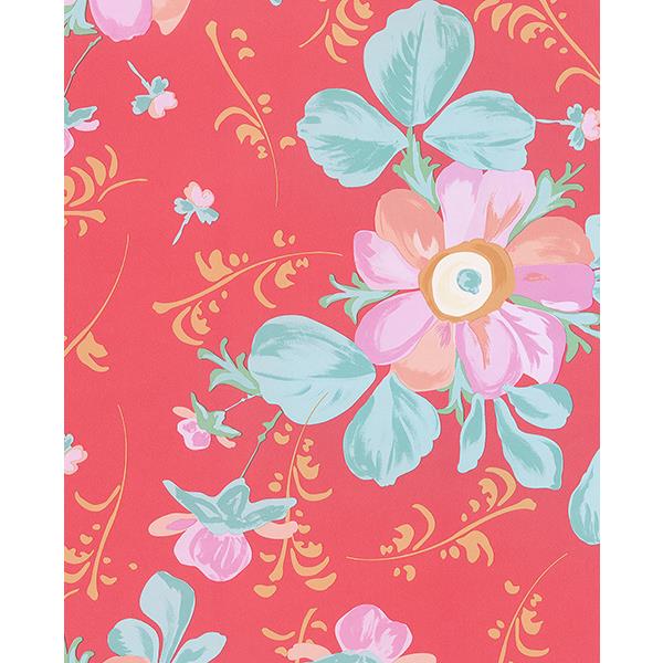 Eijffinger by Brewster 359043 Lyse Coral Painted Flowers Wallpaper