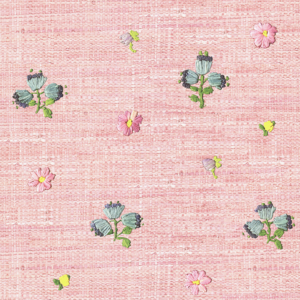 Eijffinger by Brewster 359156 Gerda Pink Hand Embroidered Raffia Look Wallpaper
