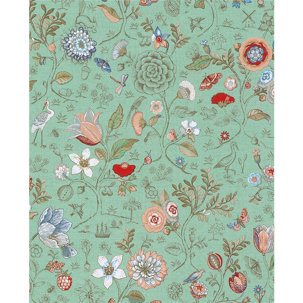 Eijffinger by Brewster 375002 Pip Studio Espen Turquoise Floral Wallpaper