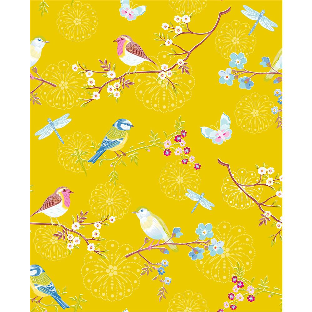 Eijffinger by Brewster 375083 Pip Studio Marit Mustard Bird Wallpaper