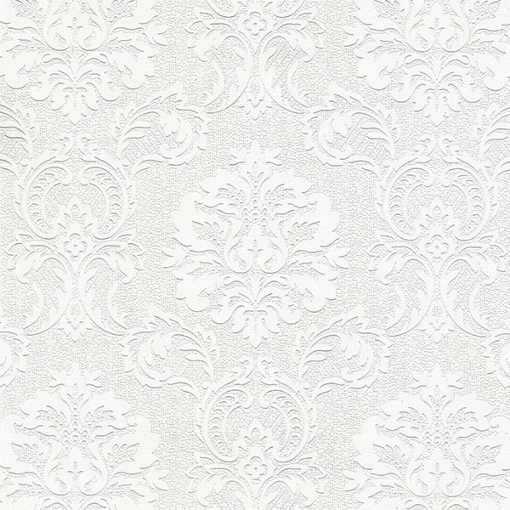 Brewster 4000-32808 Plouf White Damask Paintable Wallpaper