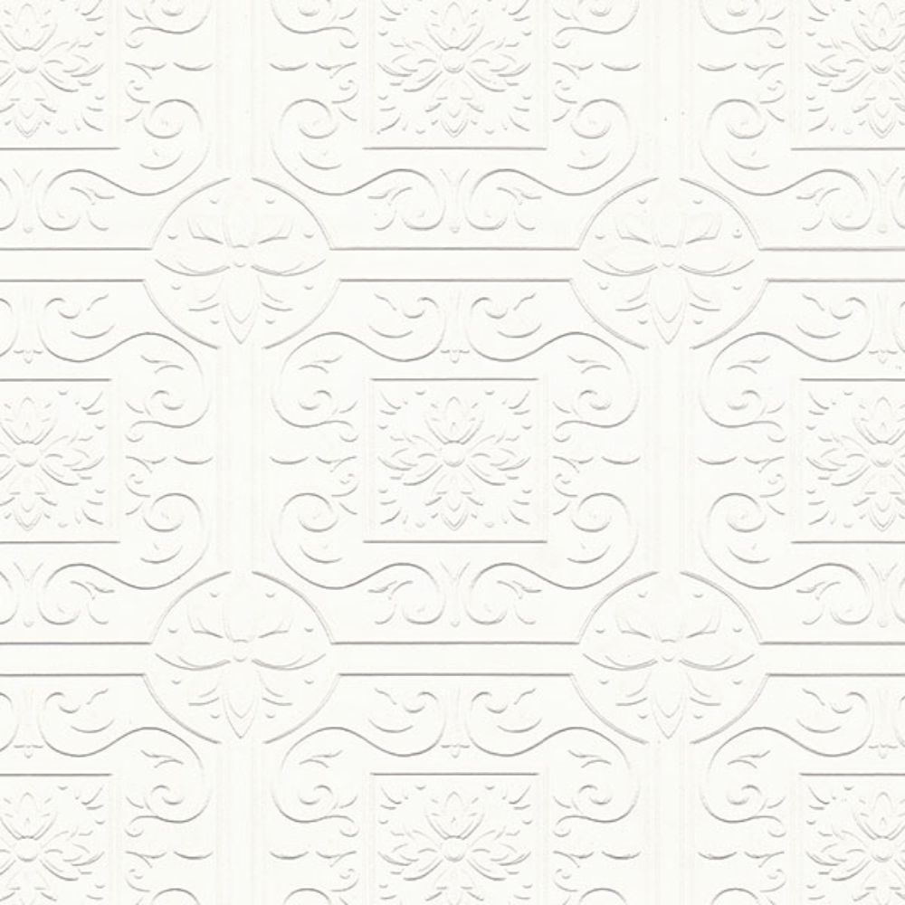Brewster 4000-59001 Ibold White Tin Ceiling Scroll Paintable Wallpaper