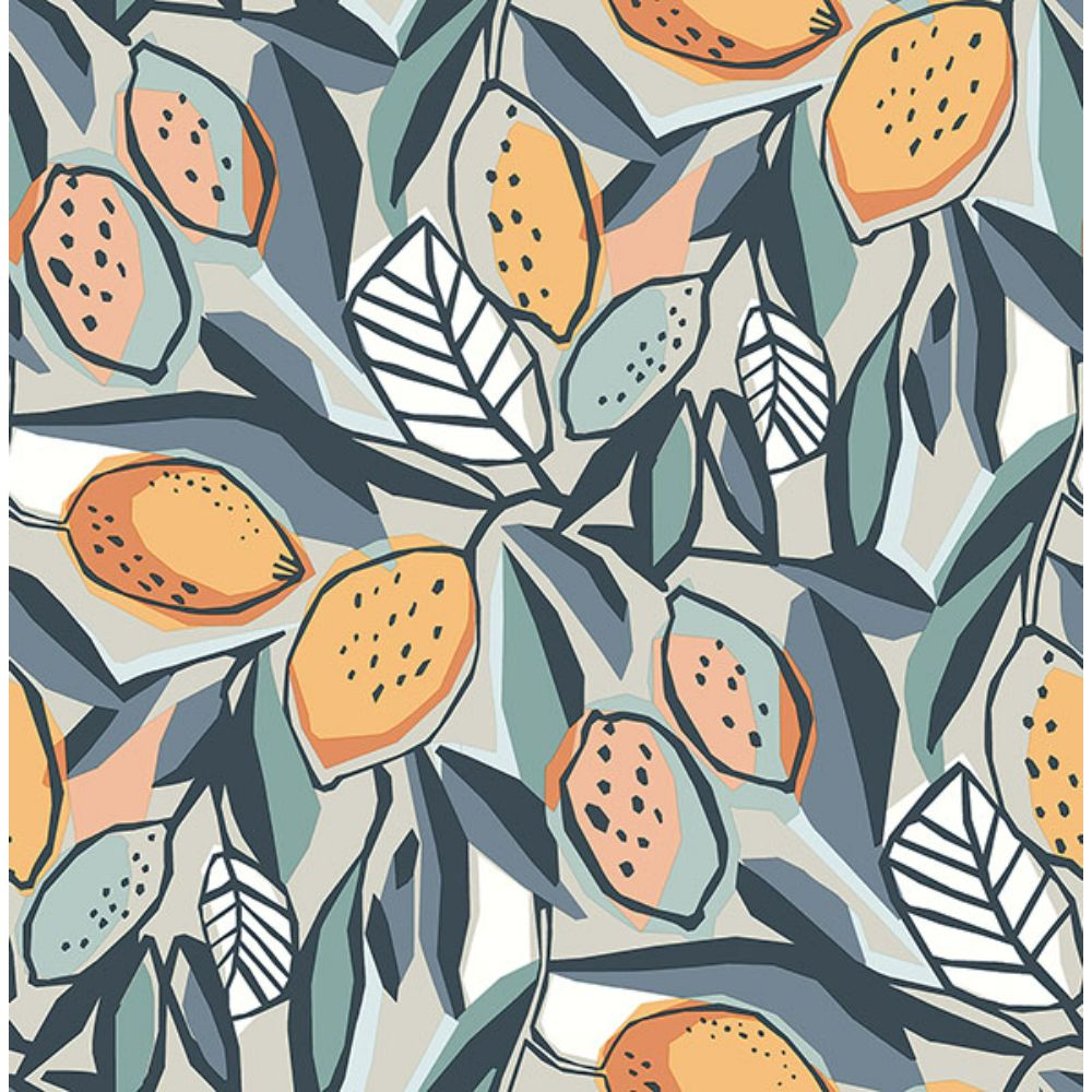 A-Street Prints by Brewster 4014-26421 Meyer Teal Citrus Wallpaper