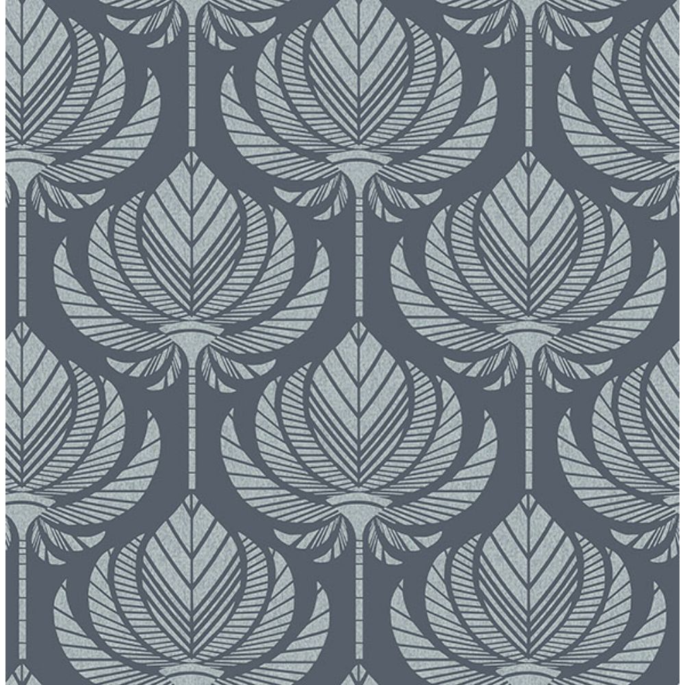 A-Street Prints by Brewster 4014-26424 Palmier Navy Lotus Fan Wallpaper