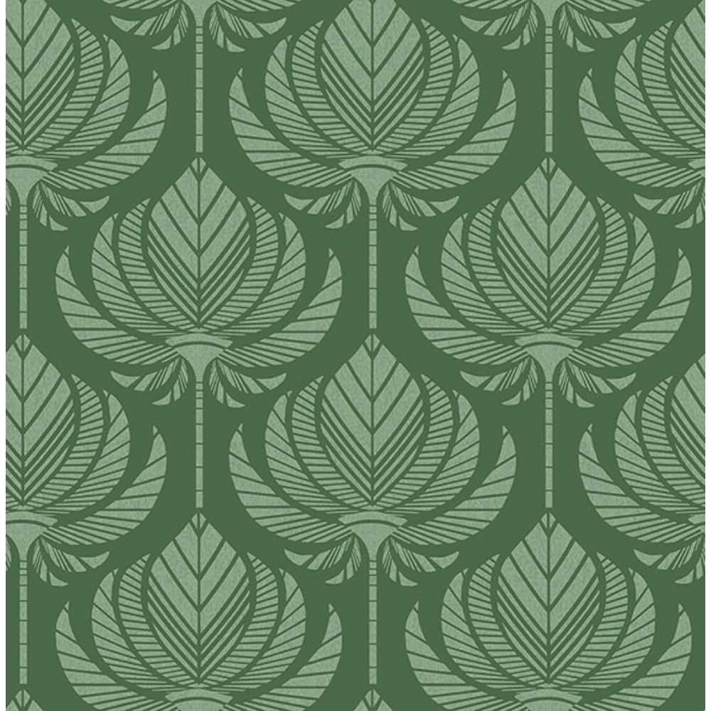 A-Street Prints by Brewster 4014-26426 Palmier Green Lotus Fan Wallpaper