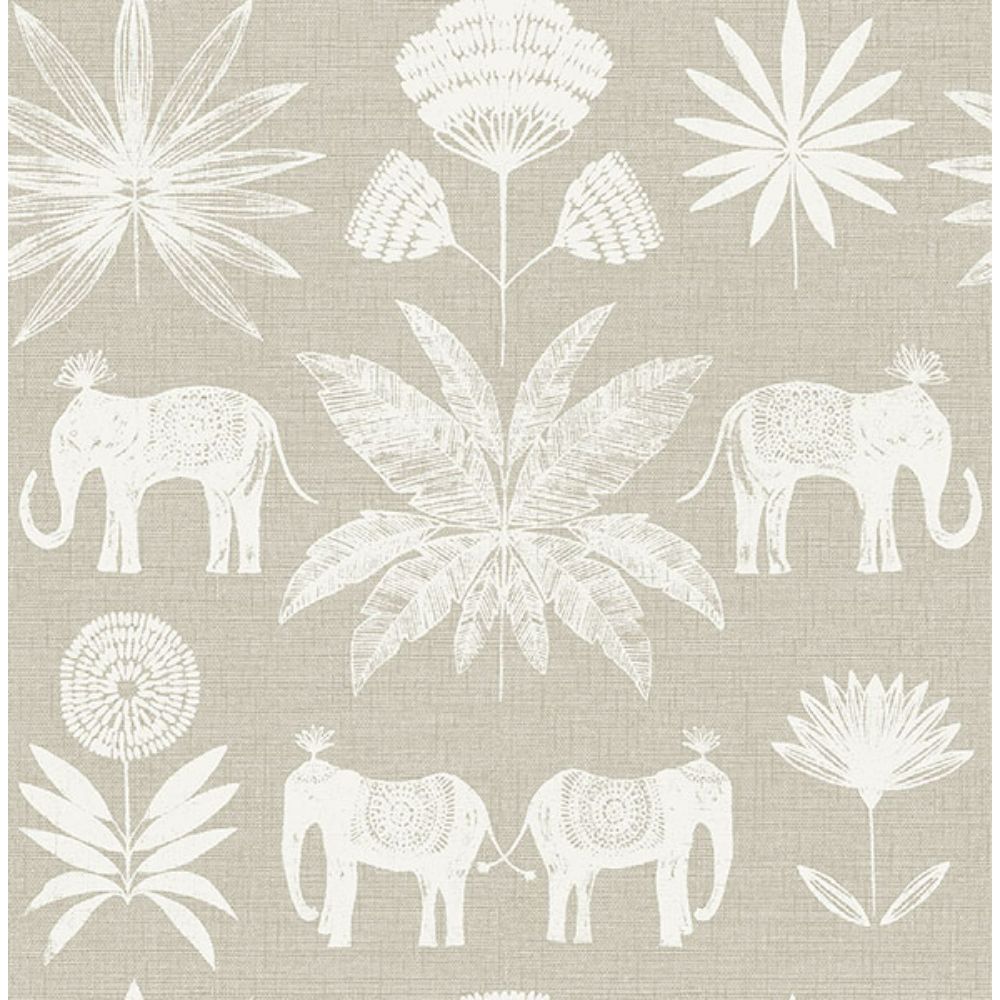 A-Street Prints by Brewster 4014-26433 Bazaar Light Grey Elephant Oasis Wallpaper
