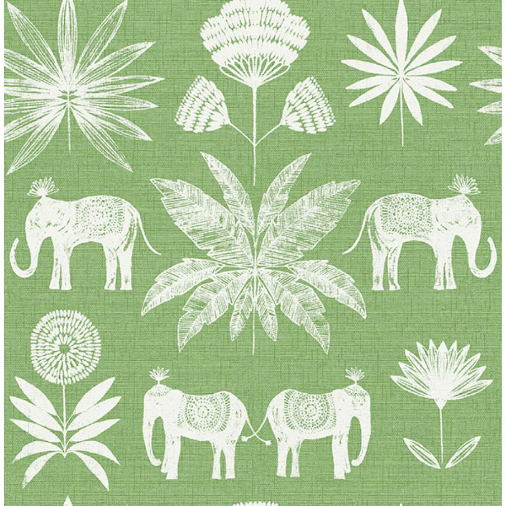 A-Street Prints by Brewster 4014-26435 Bazaar Green Elephant Oasis Wallpaper