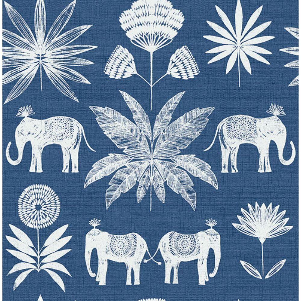 A-Street Prints by Brewster 4014-26436 Bazaar Blue Elephant Oasis Wallpaper