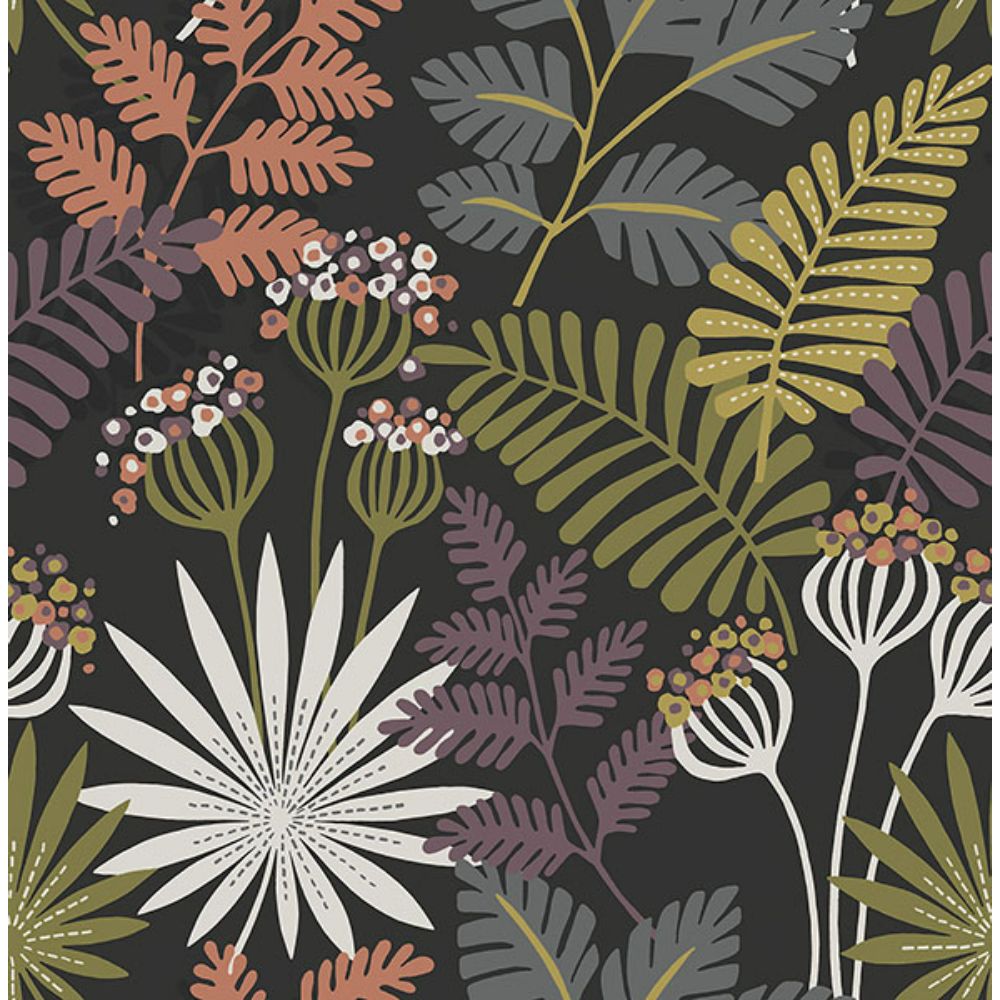 A-Street Prints by Brewster 4014-26447 Praslin Black Botanical Wallpaper