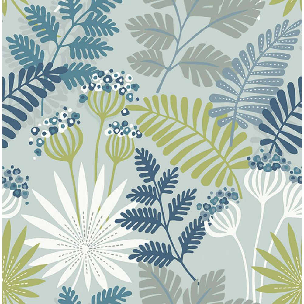 A-Street Prints by Brewster 4014-26450 Praslin Sky Blue Botanical Wallpaper