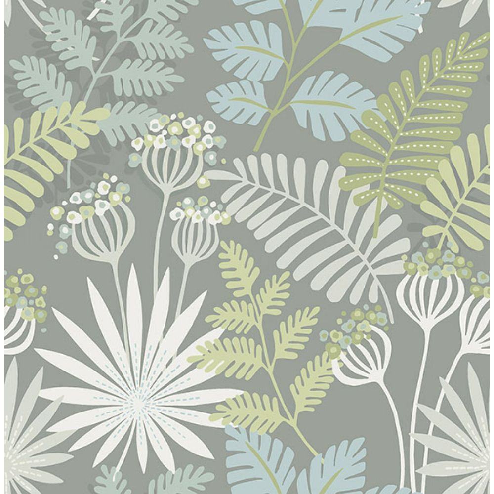 A-Street Prints by Brewster 4014-26451 Praslin Grey Botanical Wallpaper
