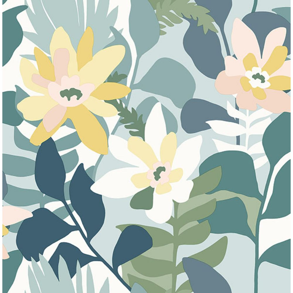 A-Street Prints by Brewster 4014-26456 Koko Turquoise Floral Wallpaper