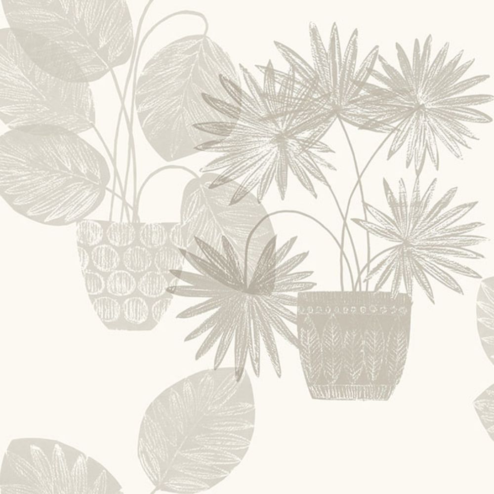 A-Street Prints by Brewster 4014-87555 Aida Light Grey Potted Plant Wallpaper