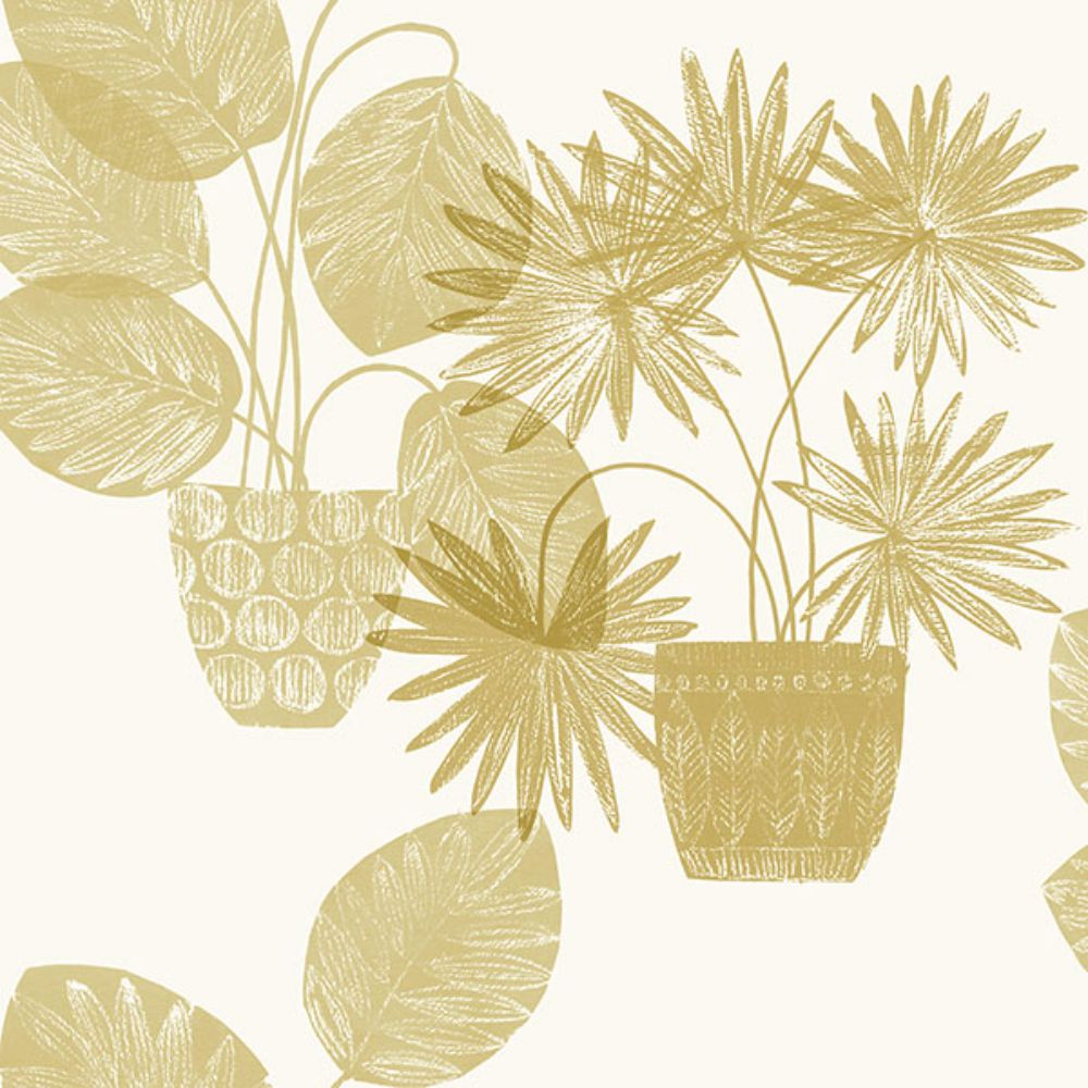 A-Street Prints by Brewster 4014-87557 Aida Gold Potted Plant Wallpaper