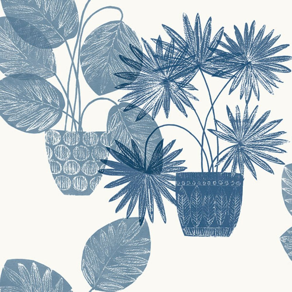 A-Street Prints by Brewster 4014-87559 Aida Blue Potted Plant Wallpaper