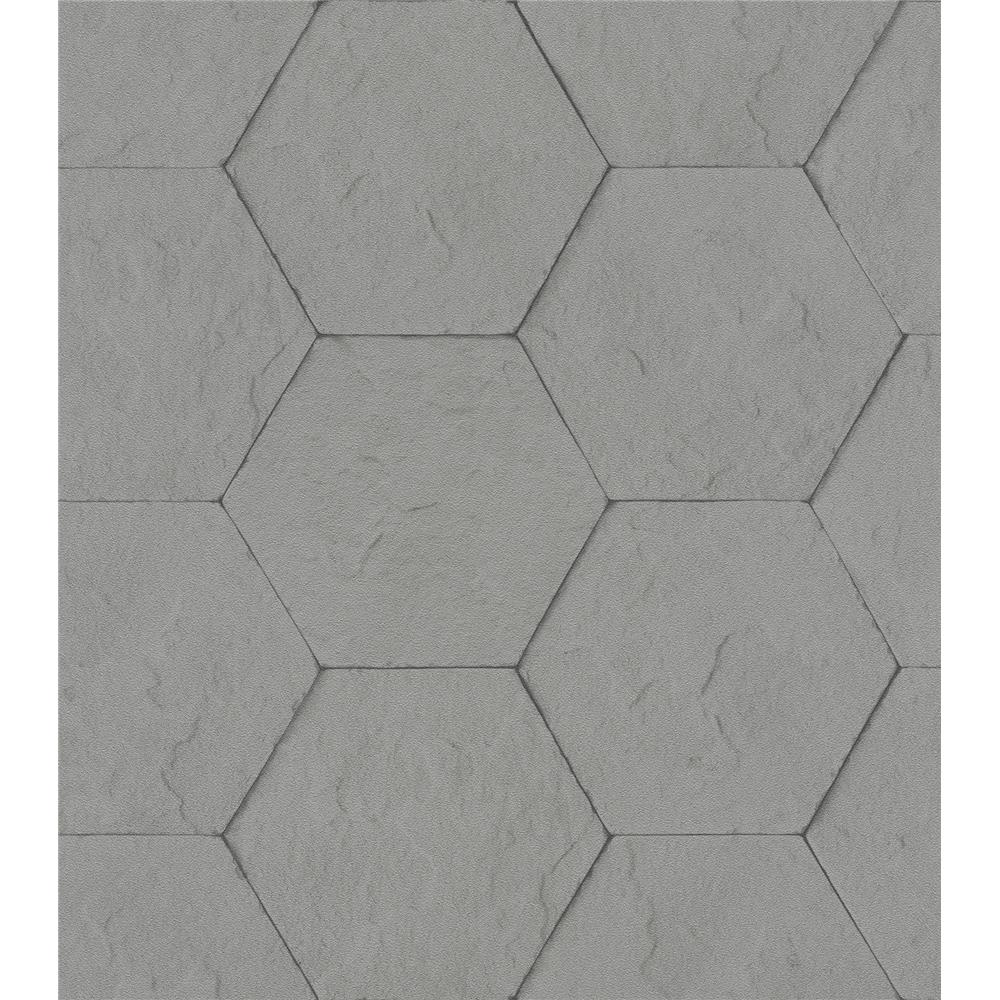 Advantage by Brewster 4015-427127 Bascom Dark Grey Stone Hexagon Wallpaper