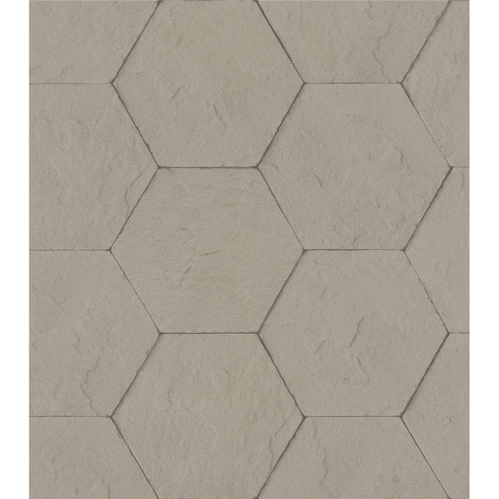 Advantage by Brewster 4015-427134 Bascom Light Grey Stone Hexagon Wallpaper