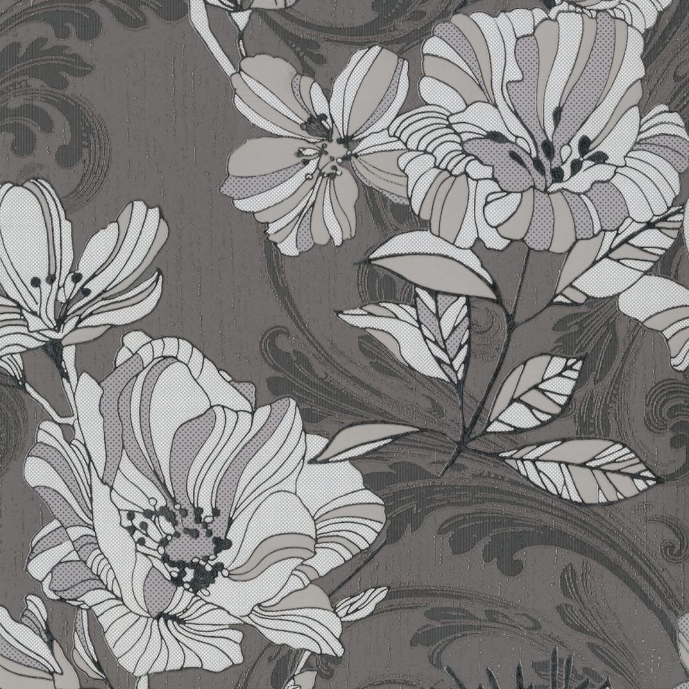 A-Street Prints by Brewster 4019-86401 Lustre Selene Mucha Floral Wallcovering in Silver