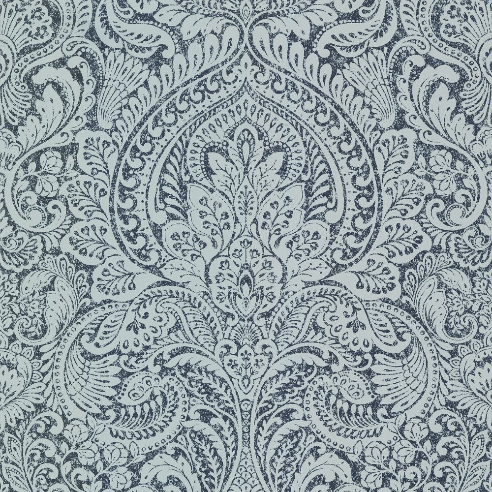 A-Street Prints by Brewster 4019-86442 Lustre Artemis Floral Damask Wallcovering in Sapphire