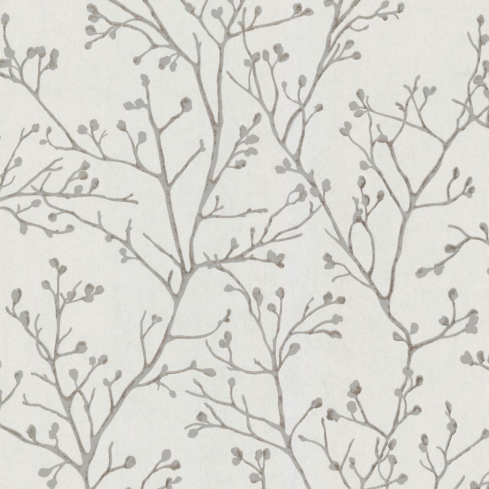 A-Street Prints by Brewster 4019-86453 Lustre Koura Budding Branches Wallcovering in Silver