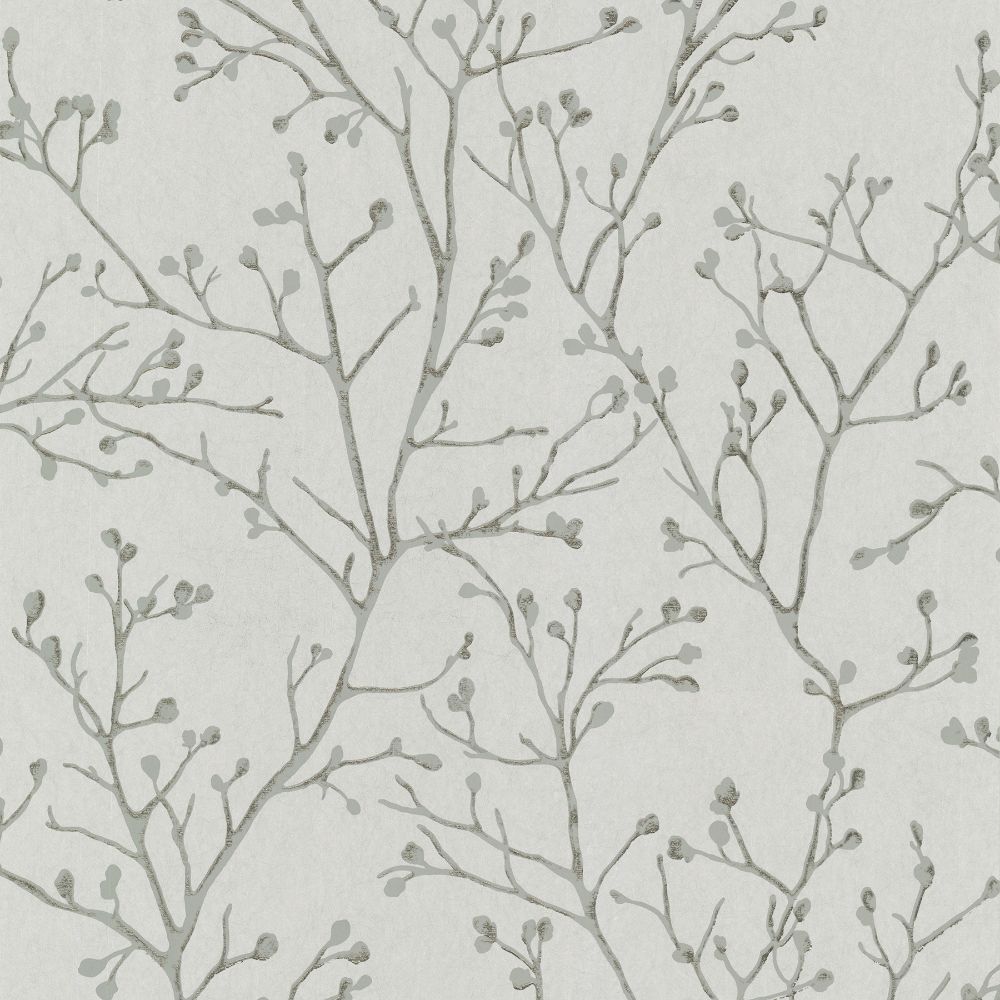 A-Street Prints by Brewster 4019-86456 Lustre Koura Budding Branches Wallcovering in Platinum