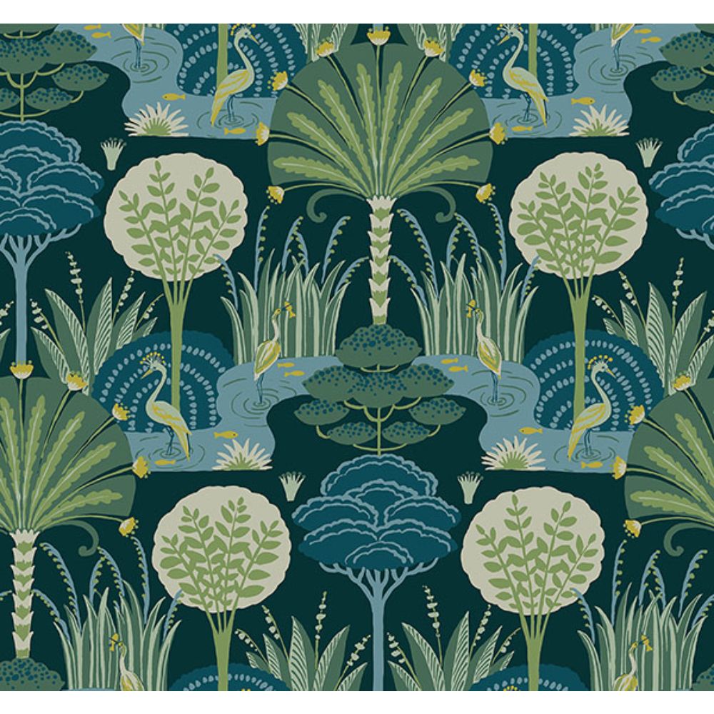 A-Street Prints by Brewster 4034-72123 Mandeville Teal Tropical Paradise Wallpaper by Scott Living