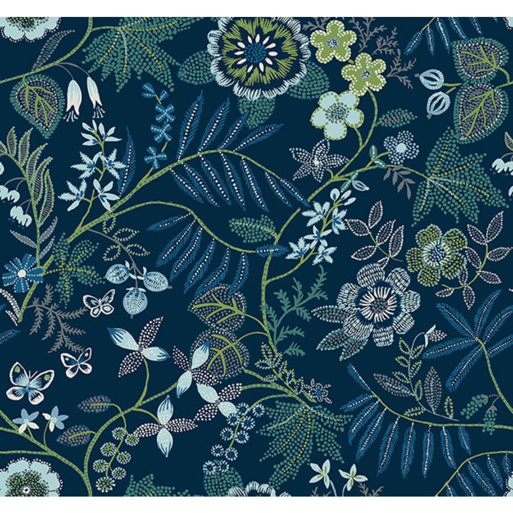 A-Street Prints by Brewster 4034-72135 Marilyn Dark Blue Floral Trail Wallpaper by Scott Living
