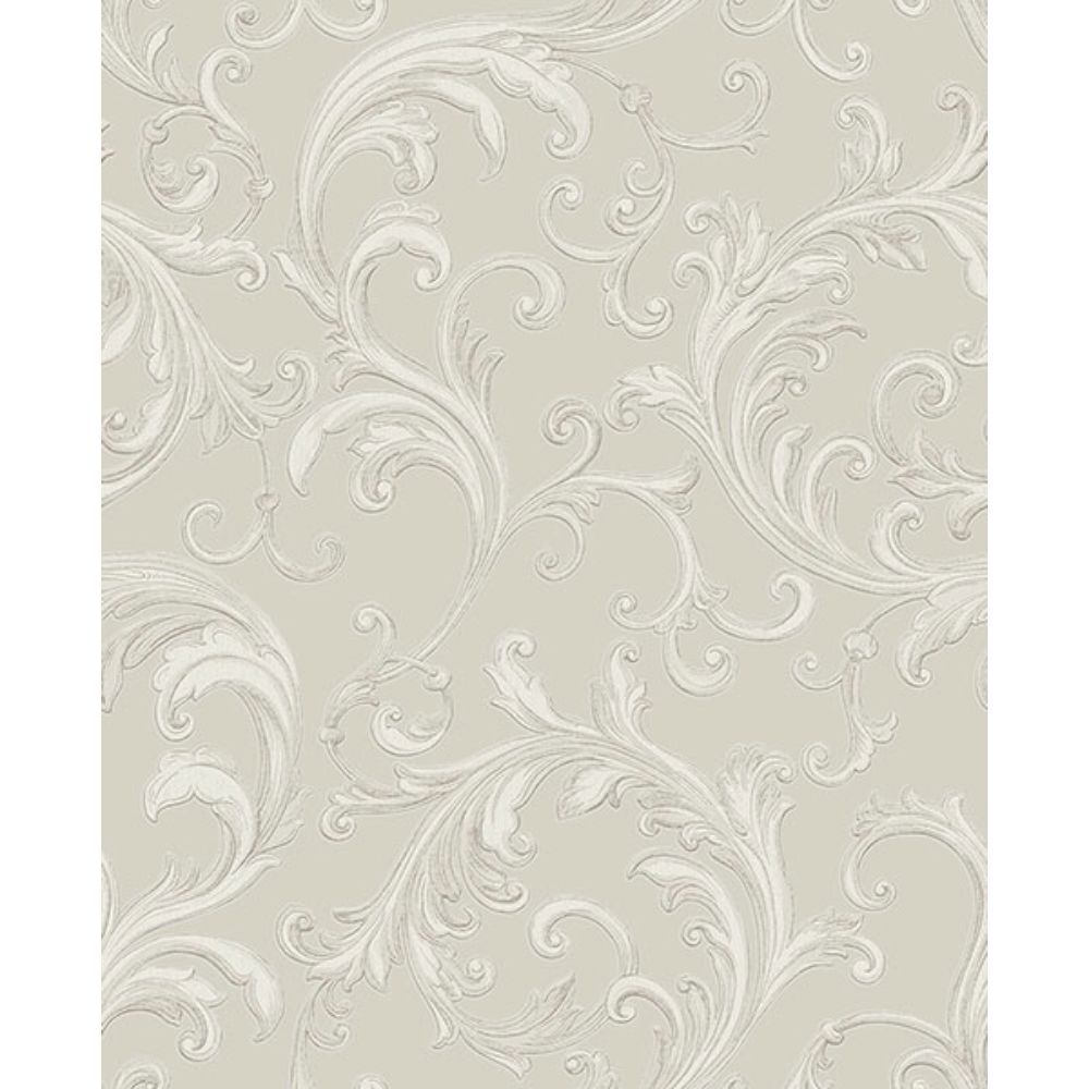 Sirpi by Brewster 4058-24834 Noemi Silver Acanthus Wallpaper