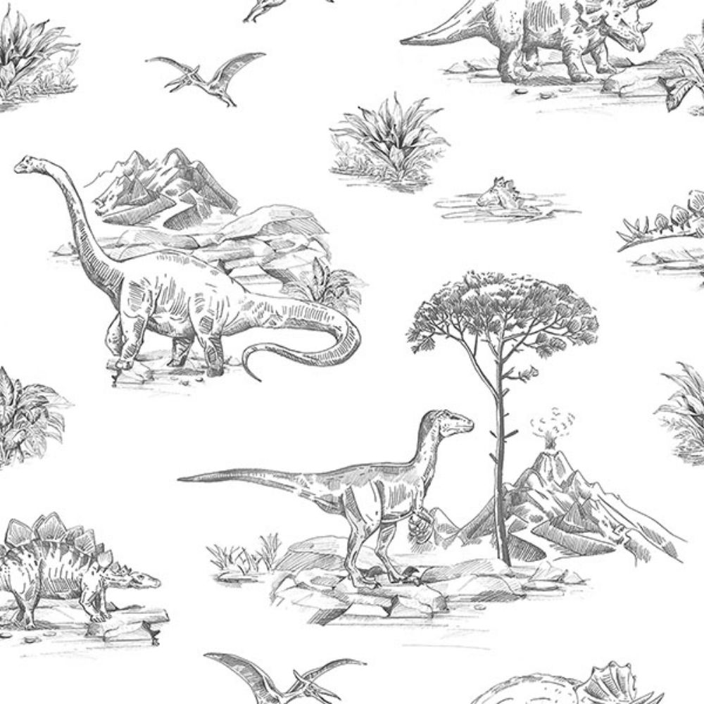 Chesapeake by Brewster 4060-139269 Isolde Charcoal Dinosaurs Wallpaper
